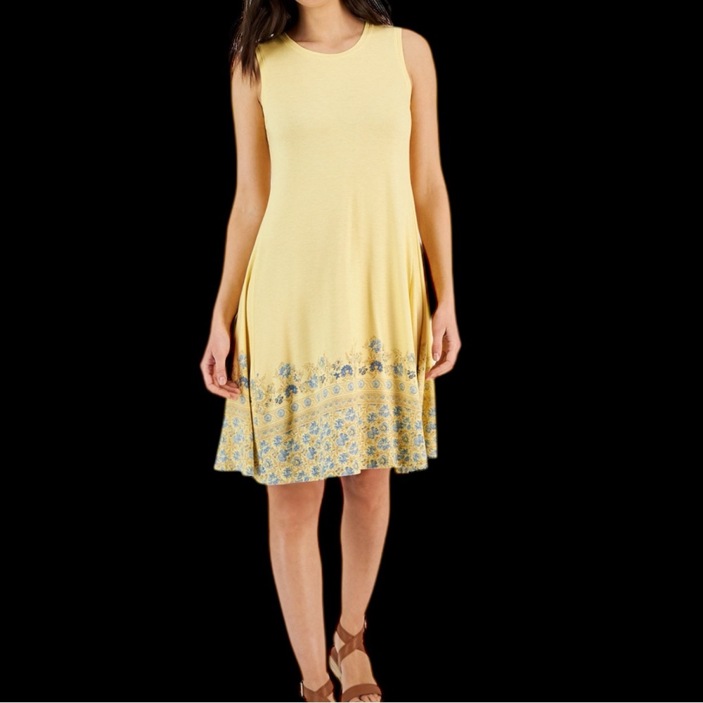 Style & Co. Flip‎ Flop Swing Yellow Floral Sleeveless Dress. Size PM 8/10